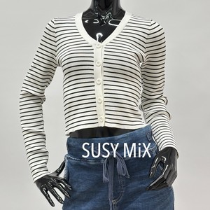 【中国/イタリア企画】SUSYMIX　大人かわいい ボーダー柄ニットカーディガン