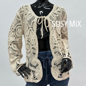 Cardigan Front Ribbon Crochet Lace Cardigan Sweater