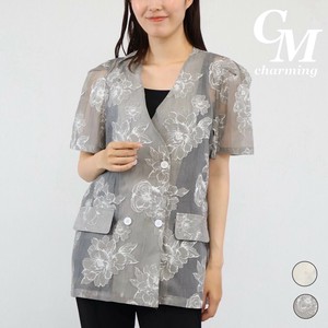 Blouson Jacket Flower Print Short Sleeve Sheer