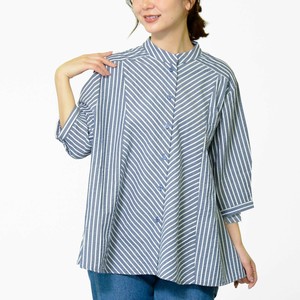 Button Shirt/Blouse Stripe Switching 6/10 length