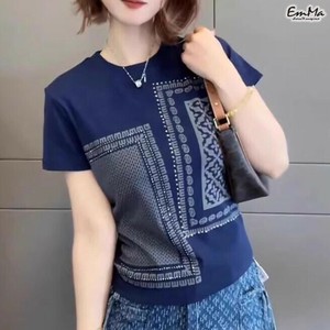 半袖デザインTシャツ レトロカジュアル 夏 ブルー   【2025SS】 ONA1035