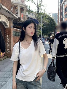 限定販売 Uネックゆったり半袖Tシャツ Tシャツ 無地「2025新作」