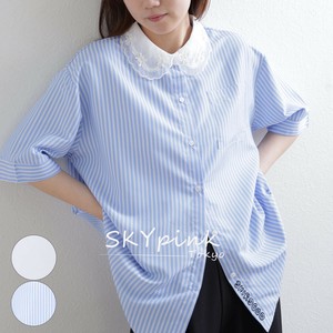 【2025SS新作入荷】パールレース襟英字プリントシャツブラウス　 skypink東京