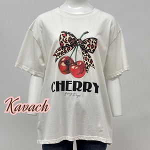 【2025夏】リボンチェリー柄プリントTシャツ