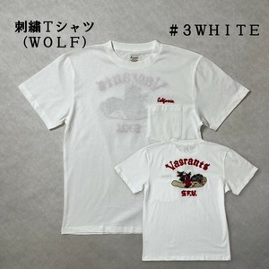 刺繍Tシャツ（ウルフ）日本製　アメカジ　ストリート　カジュアル　ポケットTシャツ　ヘビーウェイト