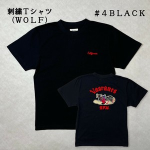 刺繍Tシャツ（ウルフ）日本製　アメカジ　ストリート　カジュアル　ポケットTシャツ　ヘビーウェイト