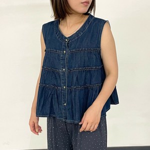 2025年新商品 背心 靛蓝 Design 无袖 荷叶边背心 立即发货 秋