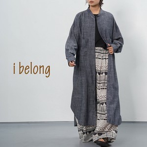 【新作】【セットアップ可】綿麻オーバーサイズロングシャツ　胸ポケット　バンドカラー　ナチュラル素材