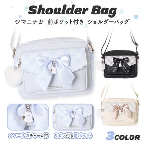 Coboca+合皮チェックシマエナガリボン前ポケットショルダー / 合皮 シマエナガ リボン ショルダー 2025新作