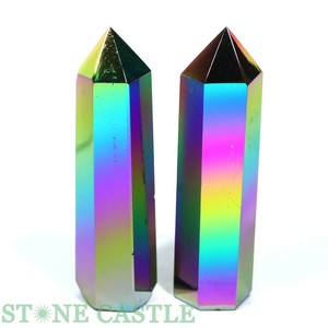 ☆一点物☆【置き石】ポイント型 オブシディアンオーラ (2本セット) No.48 【天然石 パワーストーン】