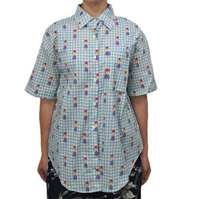 Button Shirt/Blouse Check Pattern Duck Short Sleeve Shirt