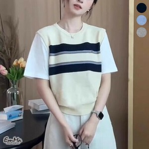 フェイクツーピース半袖Tシャツ ニットベスト風 カジュアル 春 夏  【2025SS】 ONA3020