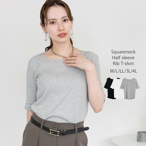 T-shirt Square Neck Ladies fashion Short Sleeve Cotton Cut-and-sew 5/10 length