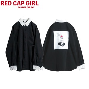 RED CAP GIRL Button Shirt Back Print Polyester