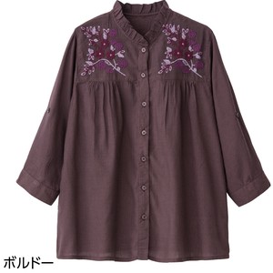 7分袖クラフト刺繍前開きブラウス(婦人)