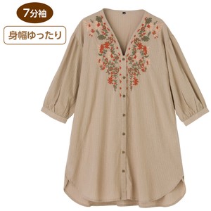 7分袖前身頃刺繍ロングブラウス(婦人)