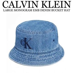 《即納》CALVIN KLEIN■帽子■バケットハット■LARGE MONOGRAM EMB DENIM BUCKET HAT