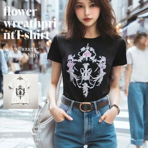 T-shirt Wreath Flower T-Shirt Printed Short Sleeve