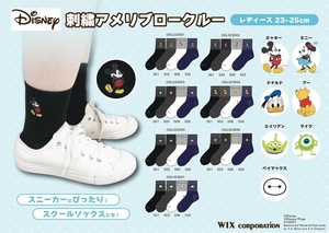 ディズニー　刺繍アメリブクルーソックス　靴下 刺繍　ソックス　キャラクター　Disney ミッキー