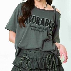 ワンショルツイル貼り付けトップス