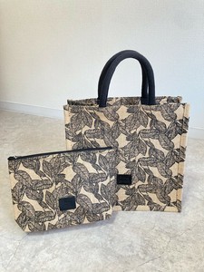おすすめ★新作★【Swaraj】ジュートBOX型バッグ（M）ポーチ付き / BLK LEAF