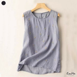 ノースリーブシャツ 刺繍 ラウンドネック 薄手 夏 【2025SS】 ONA1044