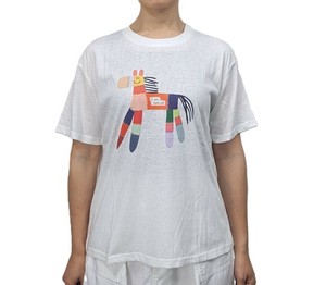 半袖Tシャツ　個性的　プリント　馬　ホース　アニマル　手芸　カジュアル　グレー　ホワイト