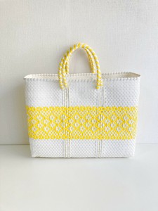 【予約】手編みのメルカドバッグ・横⾧（M）WHT/YEL