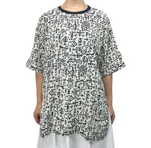 半袖ブラウス　個性的　チュニック　象形文字　ロング