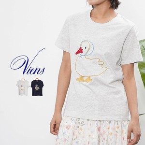 【新作】レース使いあひるモチーフカットソー　コットン Tシャツ　2色展開