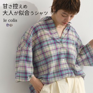 衬衫 棉 褶边/木耳边 宽松 有机 5分袖 春夏