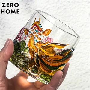 グラス 烈グラス 大人気 錦鯉ハスカップ ギャザリング ステンドグラス回しカップ