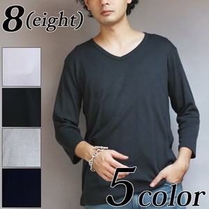 T-shirt T-Shirt V-Neck Men's Cut-and-sew 7/10 length