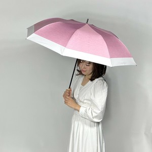 大きい＆コンパクトが両立 UVカット 遮光遮熱 ダンガリー切継プリント ショートワイド傘　ピンク