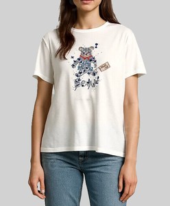 【25SS新作】日本製  熊 ベアー エンブロイダリー 刺繍 クルーネック Tシャツ 80/2強撚綿100%