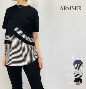 T-shirt Stripe Summer Switching Cut-and-sew