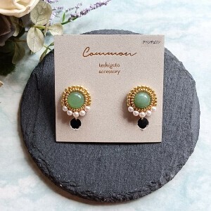 Clip-On Earrings Gold Post Earrings Natural Stone Made in Japan