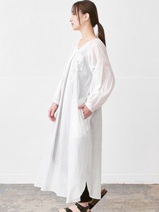 胸元刺繍スモックワンピース　綿ボイル 3色 M L ゆったり　【palais】《大きいサイズ》