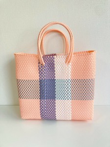 【予約】手編みのメルカドバッグ（M）CHECK PINK