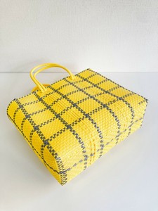 【予約】手編みのメルカドバッグ（M）CHECK YEL/SLV