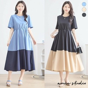 【2025新作】【再入荷】【M〜L】配色ウエストドローコードワンピース(C38-385B)(5号店)FM5