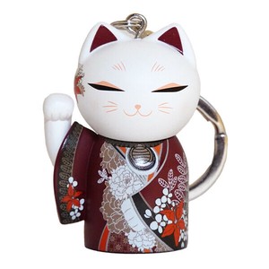 Key Ring Japanese Style Beckoning Cat Kimono Lucky Charm Figure Neko [2025 NEW]