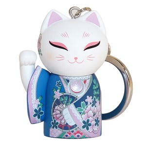 Key Ring Japanese Style Beckoning Cat Kimono Lucky Charm Figure Neko [2025 NEW]