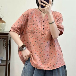 Button Shirt/Blouse Flower Print Double Gauze Cotton