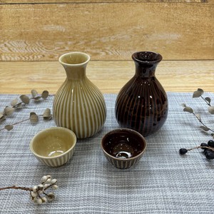 ソギ徳利・盃　黄イラボ・アメ　（美濃焼・日本製・陶磁器）