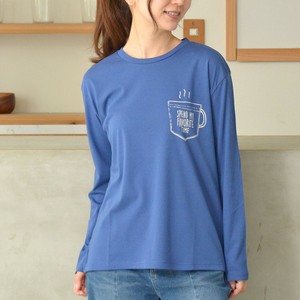 【2025年8月新作】【日本製】コーヒーカップ柄丸首長袖カットソーTシャツ（B16208）
