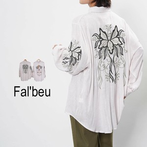 【新作】レーヨン麻　バック刺繍デザインロングシャツ　2柄展開
