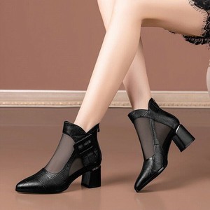 ※キズ・変色あり【OUTLET80%OFF】WT3521o-bk-23.5 サマーショートブーツ チュールブーツ バックルモチーフ