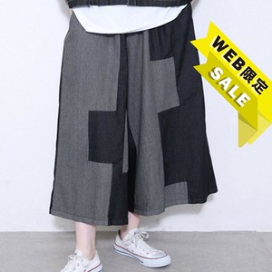 【SALE】ヒッコリーブロック切替 デニムワイドパンツ 新作2025ss春夏 BRILLANTE（193782）