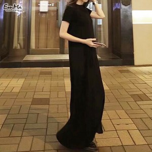 マキシ丈半袖Tシャツワンピース メリヤス 無地 体型カバー  【2025SS】 ONA2056